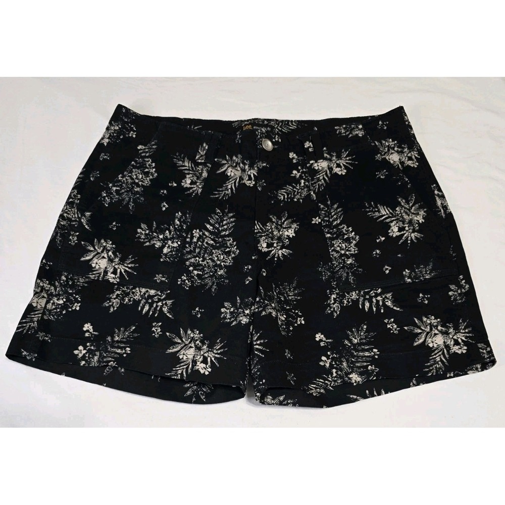 Lee Women's 14 Medium Shorts Straight Fit‎ Black/White Floral